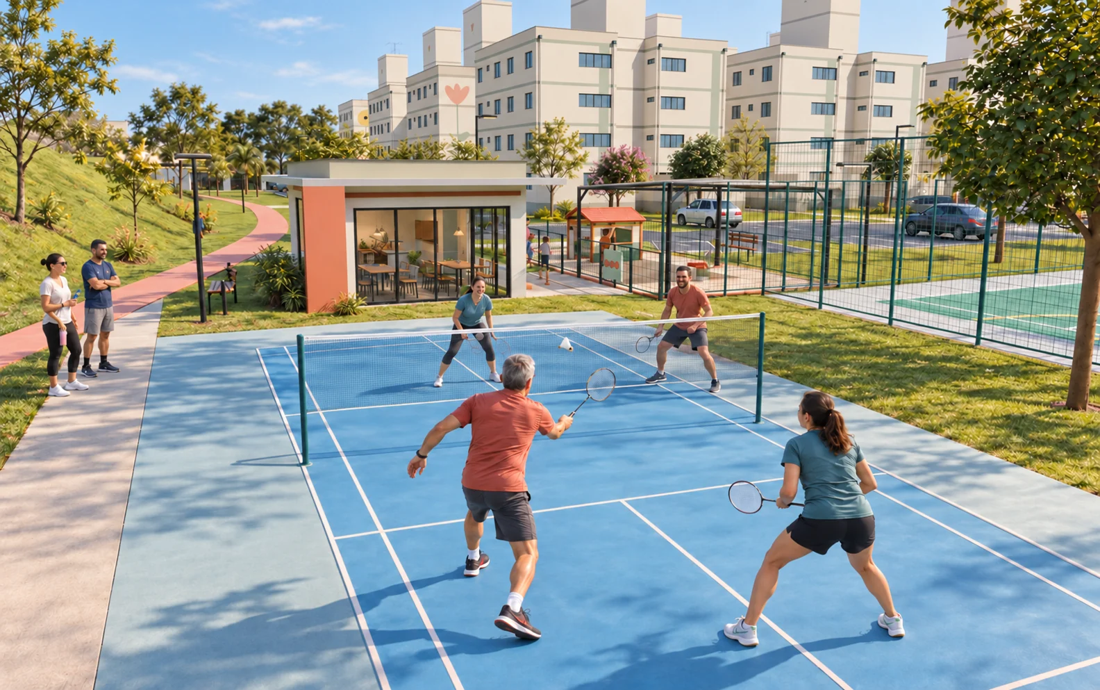 Badminton entre vizinhos · uma possibilidade de encontro no setor de lazer.